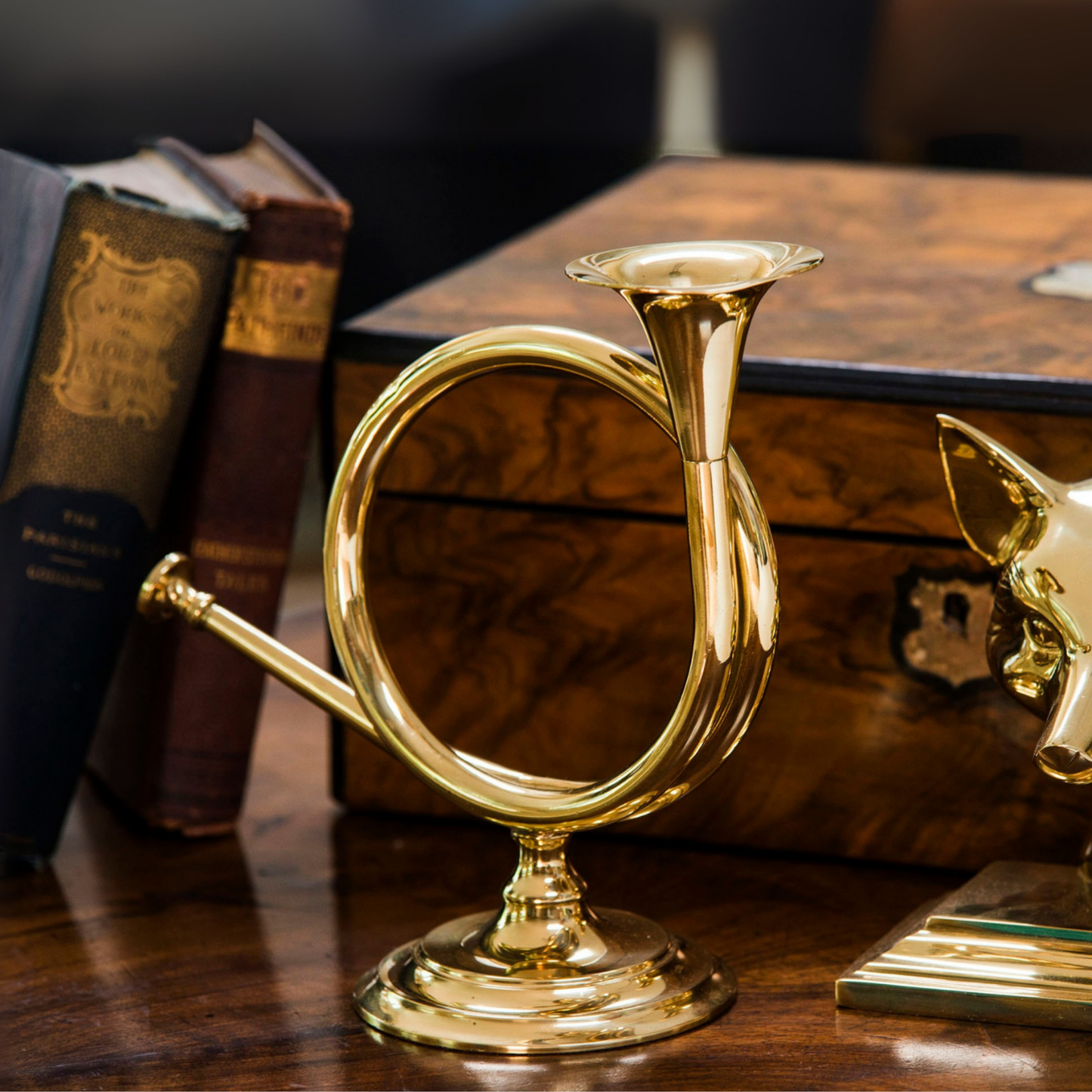 Fox Horn Brass Candlestick