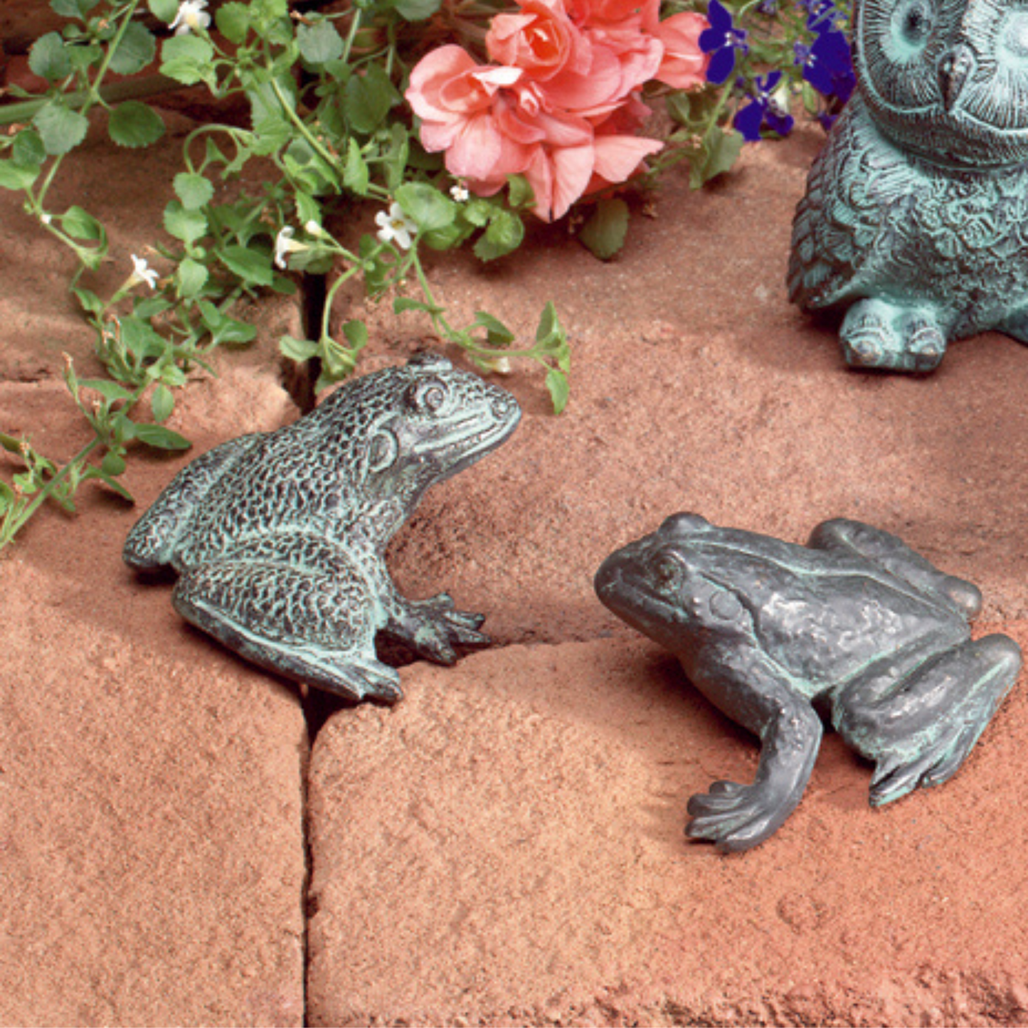 Brass Garden Frog Ornament with Verdigris Patina