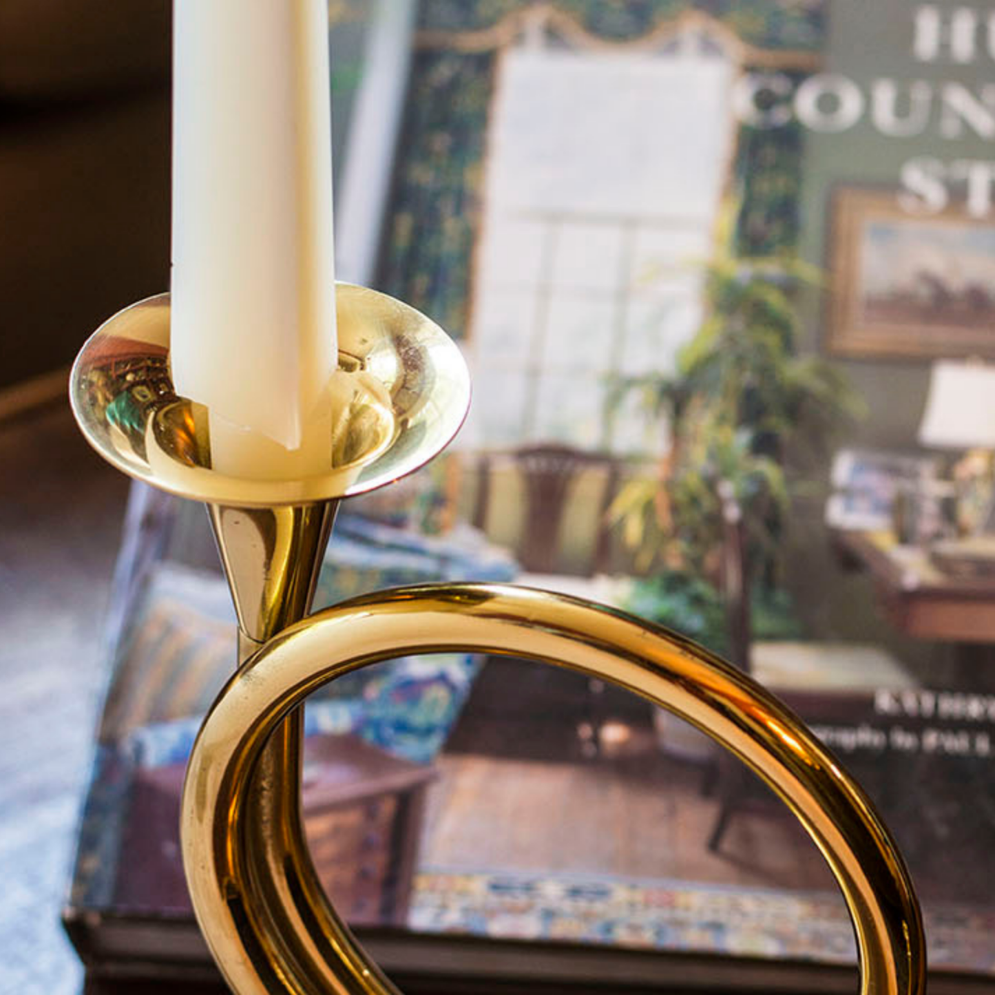 Fox Horn Brass Candlestick
