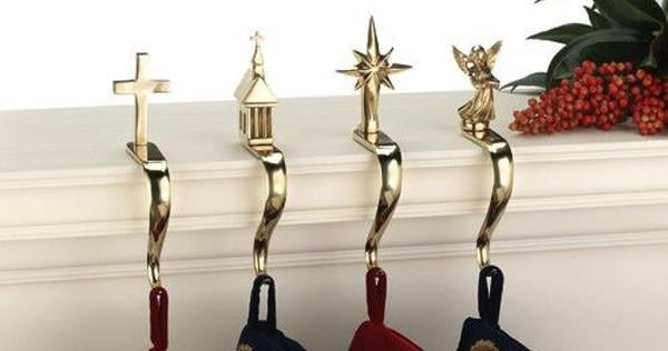 Jefferson Brass Stocking holders for mantel. Brass Christmas stocking hangers