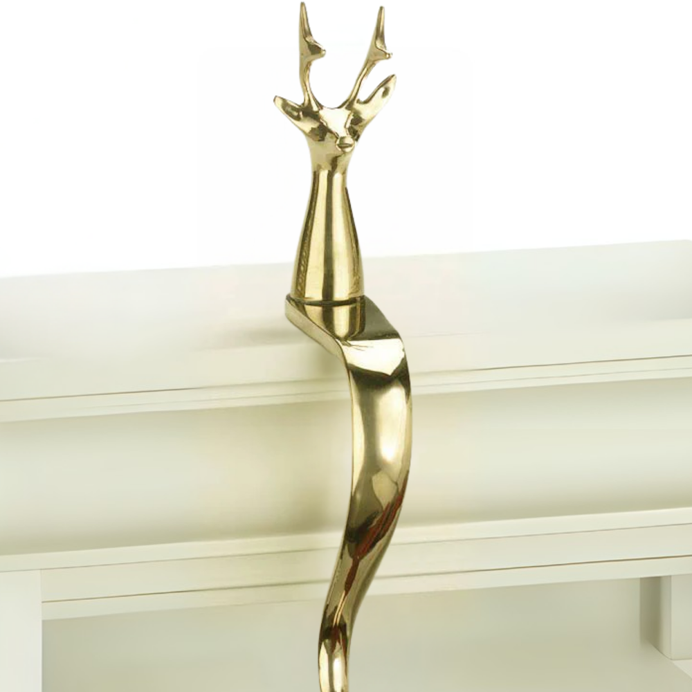 Brass Reindeer Stocking Holder
